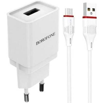 Мережевий зарядний пристрій Borofone BA19A Nimble + MicroUsb 1A White, Білий