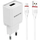 Мережевий зарядний пристрій Borofone BA19A Nimble + MicroUsb 1A White, Білий Мережевий зарядний пристрій Borofone BA19A Nimble + MicroUsb 1A White, Білий