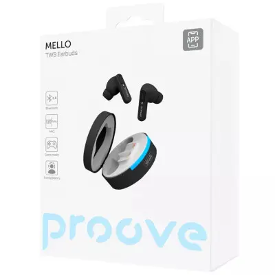 Безпровідні вакуумні навушники  Proove Mello TWS ANC Black, Чорні