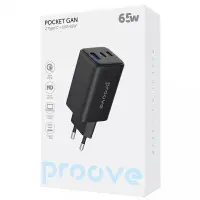Сетевое зарядное устройство Proove Pocket GAN 65W (2Type-C+USB) Black, Черный