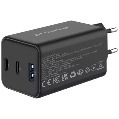 Сетевое зарядное устройство Proove Pocket GAN 65W (2Type-C+USB) Black, Черный