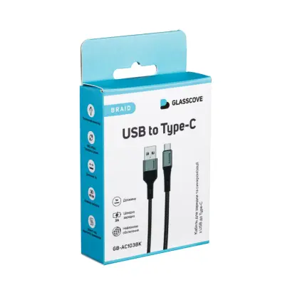 Кабель дата Braid USB Type A - Type-C 1м Чорний