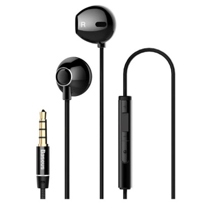 Проводные наушники вкладыши-гарнитура Baseus Encok H06 lateral in-ear Wired Earphone Black, черный