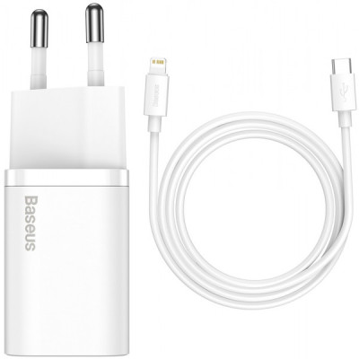 Мережевий зарядний пристрій Baseus Super Si 20W + Кабель Type-C to Lightning White, Білий