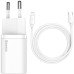 Мережевий зарядний пристрій Baseus Super Si 20W + Кабель Type-C to Lightning White, Білий