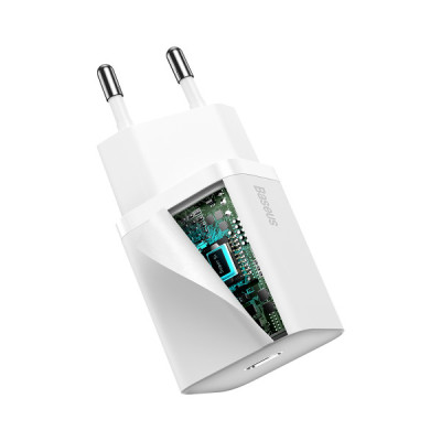 Мережевий зарядний пристрій Baseus Super Si 20W + Кабель Type-C to Lightning White, Білий