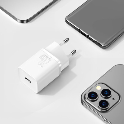 Мережевий зарядний пристрій Baseus Super Si 20W + Кабель Type-C to Lightning White, Білий
