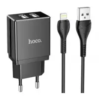 Сетевое зарядное устройство Hoco DC01 2USB/2.1A + Lightning Black, Чёрный Сетевое зарядное устройство Hoco DC01 2USB/2.1A + Lightning Black, Чёрный