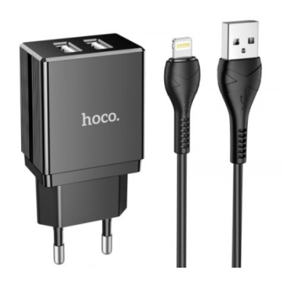 Мережевий зарядний пристрій Hoco DC01 2USB/2.1A + Lightning Black, Чорний