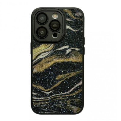 Чехол накладка Glitter Marble iPhone 14 Pro Max Черная