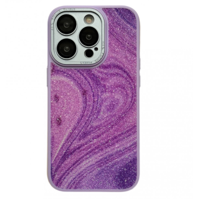 Чехол накладка Glitter Marble iPhone 14 Pro Max Сиреневая