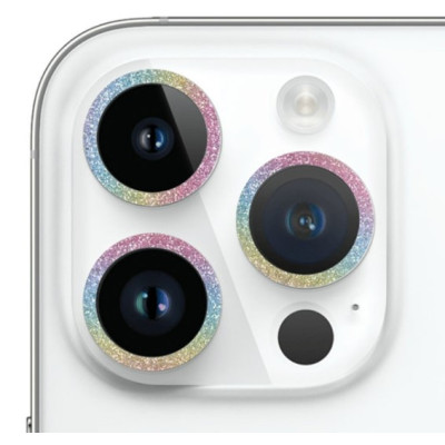 Захисне скло на камеру Metal Sparkles iPhone 15 Pro/15 Pro Max Бузкове (Rainbow)