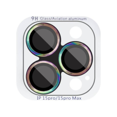 Захисне скло на камеру Metal iPhone 15 Pro/15 Pro Max Бузкове (Rainbow)