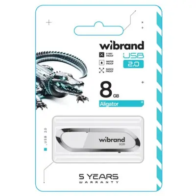 Флеш память USB 8Gb Wibrand Aligator USB 2.0 Белая