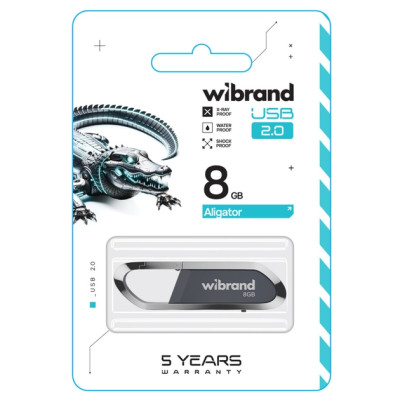 Флеш память USB 8Gb Wibrand Aligator USB 2.0 Серая