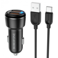 Автомобільний зарядний пристрій Borofone BZ17 2USB QC3.0 3A Type-C Black, Чорний Автомобільний зарядний пристрій Borofone BZ17 2USB QC3.0 3A Type-C Black, Чорний