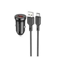 Автомобільний зарядний пристрій Borofone BZ18 QC3.0 + Кабель Type-C Black, Чорний