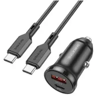 Автомобільний зарядний пристрій Borofone BZ18 PD20W QC3.0 + Кабель Type-C to Type-C Black, Чорний