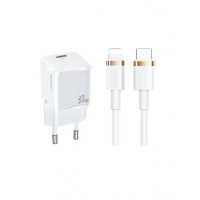 Мережевий зарядний пристрій Usams 30W + Кабель Type-C to Lightning White, Білий
