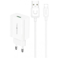 Мережевий зарядний пристрій Usams T48 KiT T22 USB-A QC3.0 18W 3A  + Lightning  White, Білий