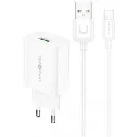 Сетевое зарядное устройство Usams T48 KiT T22 USB-A QC3.0 18W 3A  + Lightning  White, Белый