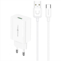 Мережевий зарядний пристрій Usams T48 KiT T22 USB-A QC3.0 18W 3A  + Type-C White, Білий