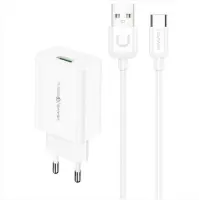 Сетевое зарядное устройство Usams T48 KiT T22 USB-A QC3.0 18W 3A  + Type-C White, Белый