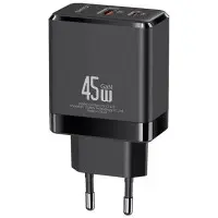 Сетевое зарядное устройство Usams T58 Gan 45W USB-C+USB-A Black, Чёрный