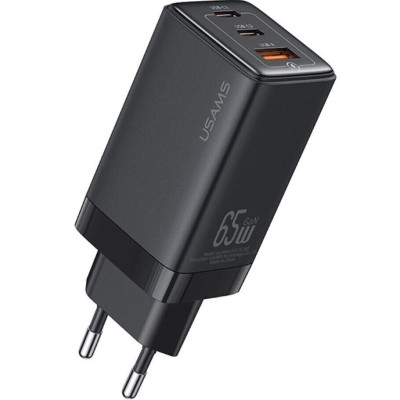 Мережевий зарядний пристрій Usams US-CC1180 Gan 2USB-C+USB-A 65W 5A Чорний