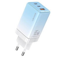 Мережевий зарядний пристрій Usams US-CC1180 Gan 2USB-C+USB-A 65W 5A Blue, Синій