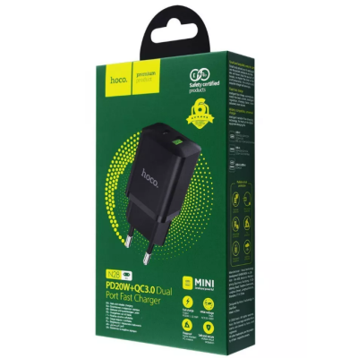 Мережевий зарядний пристрій Hoco N28 1PD+1USB 20W Black, Чорний