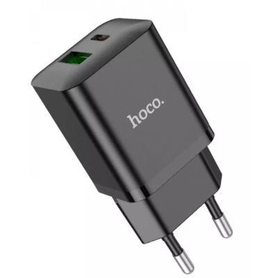 Сетевое зарядное устройство Hoco N28 1PD+1USB 20W Black, Чёрный