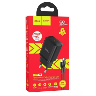 МЗП Hoco N27 PD 20W + Кабель Type-C to Lightning Black, Чорний