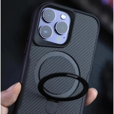 Чехол накладка Metal Buttons with MagSafe Carbon Ring iPhone 15 Pro Max Черная