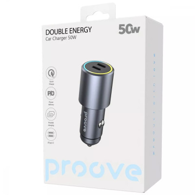 Автомобильное зарядное устройство Double Energy Plus (Type-C+Type-C) 50W Grey, Серый