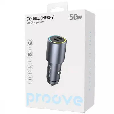 Автомобільний зарядний пристрій Double Energy Plus (Type-C+Type-C) 50W Grey, Cірий
