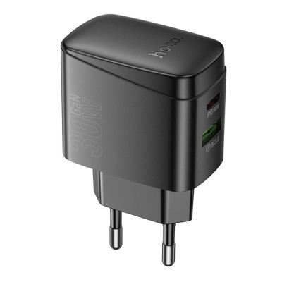 Мережевий зарядний пристрій Hoco CS61A USB-A/USB-C (30W) Black, Чорний