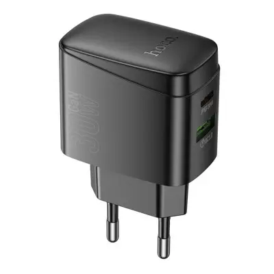 Мережевий зарядний пристрій Hoco CS61A USB-A/USB-C (30W) Black, Чорний