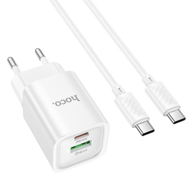 Сетевое зарядное устройство  C149A 1PD+1USB 30W + Type-C to Type-C White, Белый