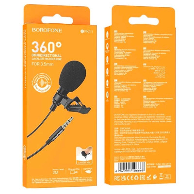 Мікрофон петличний Borofone BFK11 Black, Чорний