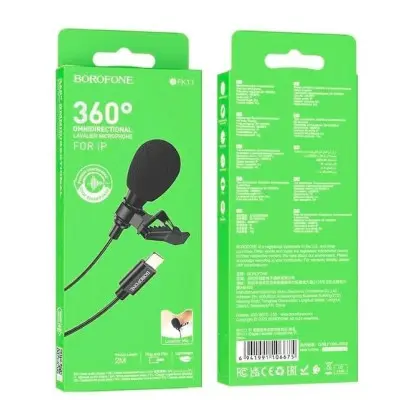 Мікрофон петличний Borofone BFK11 Lightning Black, Чорний Мікрофон петличний Borofone BFK11 Lightning Black, Чорний
