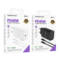 Мережевий зарядний пристрій Borofone BA86 USB-C 45W + Type-C to Type-C Чорний Мережевий зарядний пристрій Borofone BA86 USB-C 45W + Type-C to Type-C Чорний