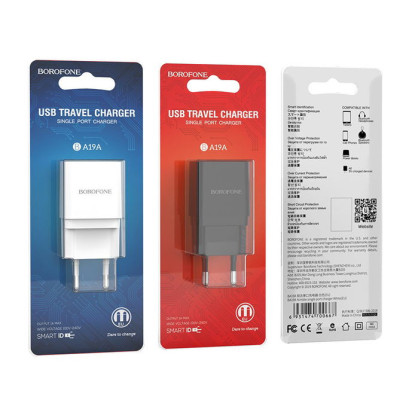 Сетевое зарядное устройство Borofone USB BA19A Nimble 1A White, Белый