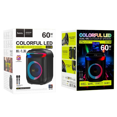 Колонка Bluetooth Hoco HA13 + 2 микрофона Black, Чёрный