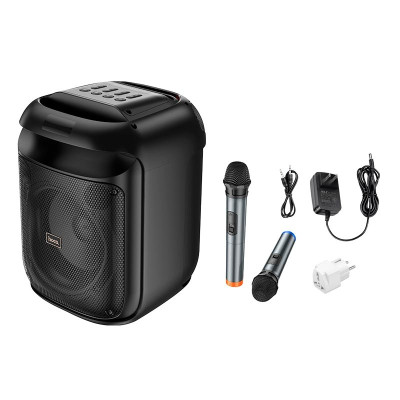 Колонка Bluetooth Hoco HA13 + 2 микрофона Black, Чёрный