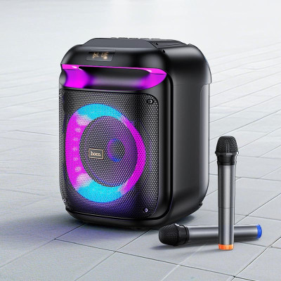 Колонка Bluetooth Hoco HA13 + 2 микрофона Black, Чёрный
