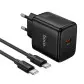 Мережевий зарядний пристрій Hoco N83 1USB-C 40W + Кабель Type-C to Type-C Black, Чорний