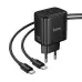 Мережевий зарядний пристрій Hoco N83 1USB-C 40W + Кабель Type-C to Type-C Black, Чорний