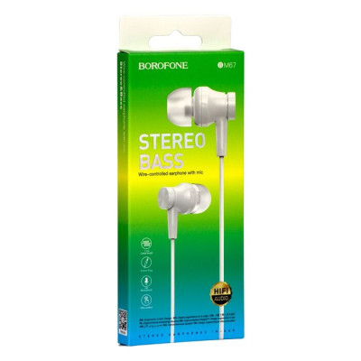 Провідні вакуумні навушники-гарнітура Borofone BM67 Talent 3.5 мм White, білий