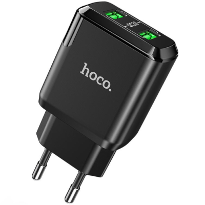 Мережевий зарядний пристрій Hoco N6 Charmer 2USB/QC3.0/3A Black, Чорний